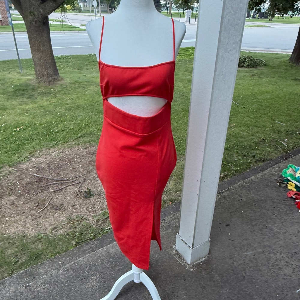NWT Superdown Red Cutout Cocktail Midi Dress Spaghetti Strap Front Slit Size M